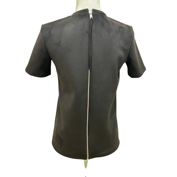 Zara black faux suede back exposed zipper with pull tab short sleeve top small - Picture 7 of 11